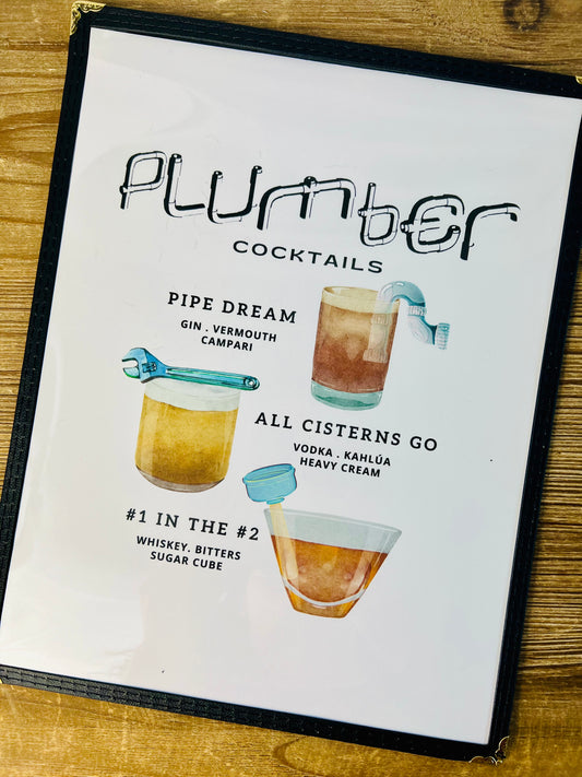 Plumber Cocktails Restaurant Menu Print