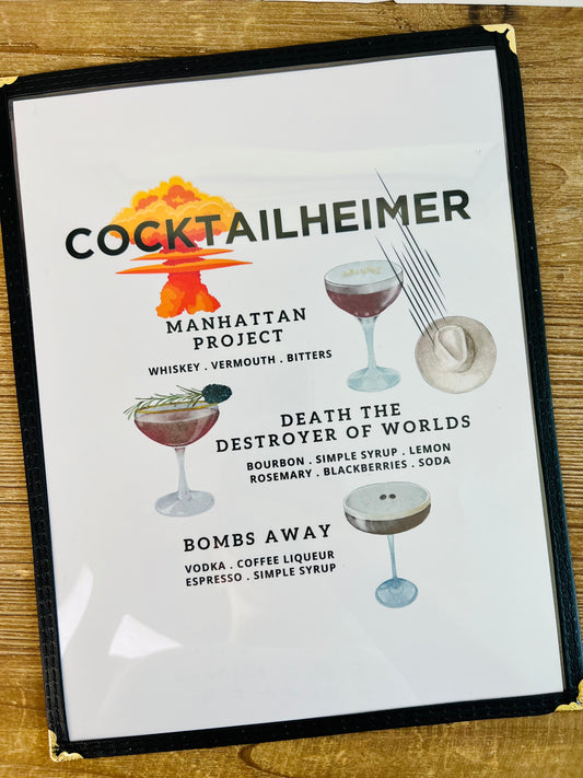 Oppenheimer Inspired Cocktails Restaurant Menu Print