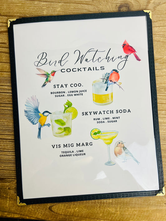 Bird Watching Cocktails Restaurant Menu Print