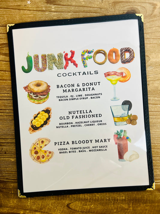 Junk Food Cocktails Restaurant Menu Print