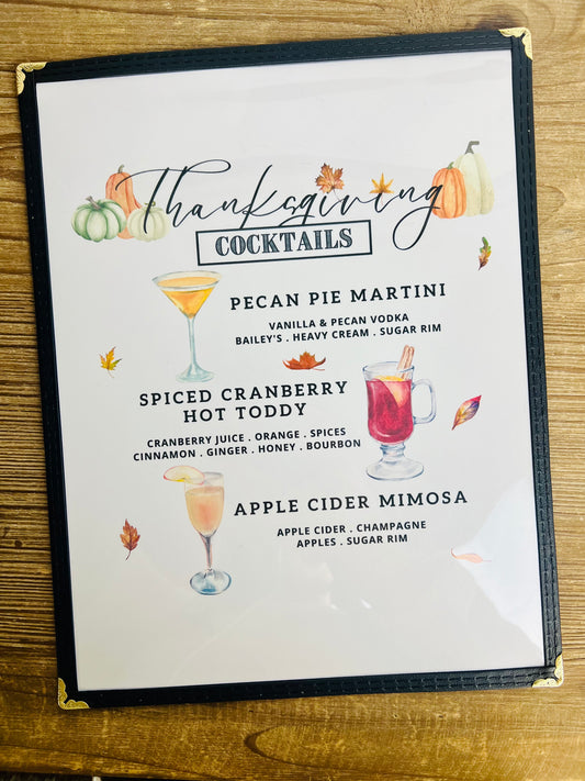 Thanksgiving Cocktails Restaurant Menu Print