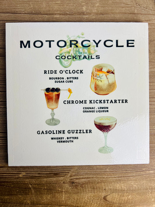 Motorcycle Cocktails Wood Print