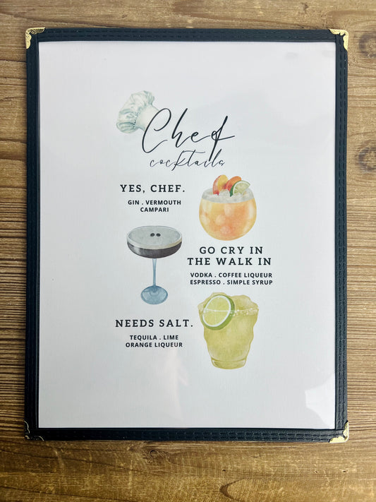 Chef Cocktails Restaurant Menu Print