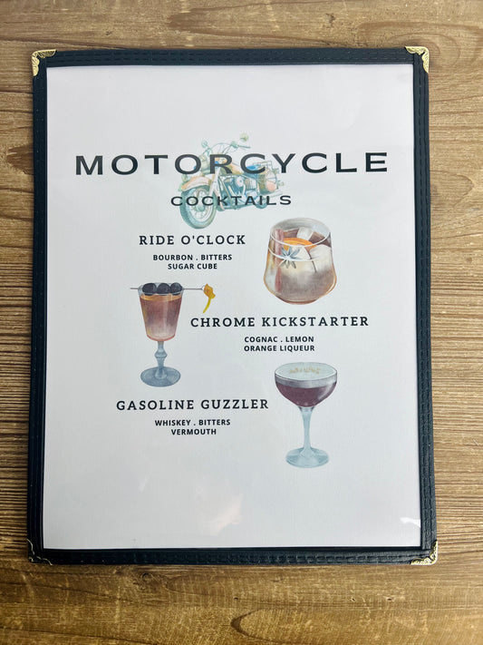 Motorcycle Cocktails Restaurant Menu Print