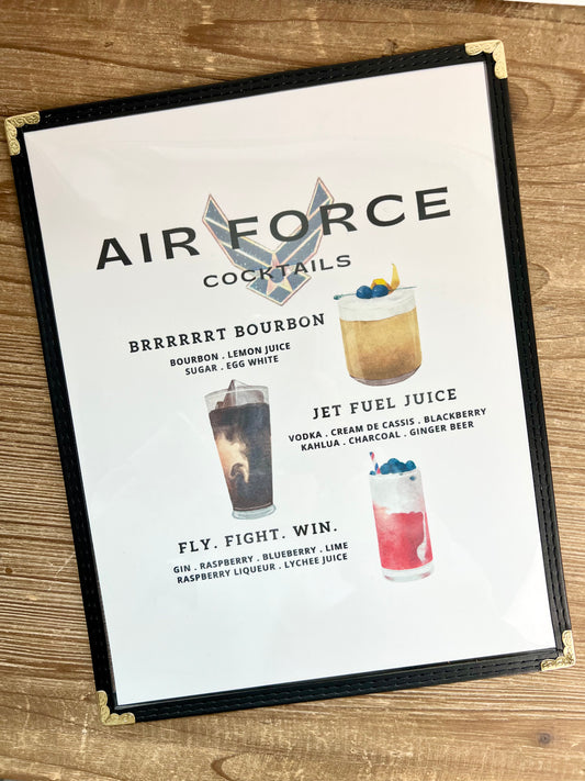 Air Force Cocktails Restaurant Menu Print