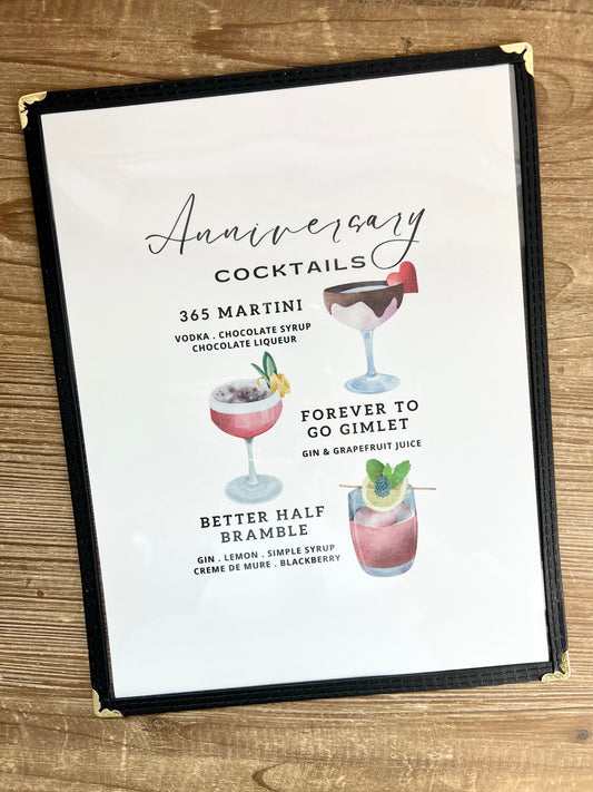 Anniversary Cocktails Restaurant Menu Print
