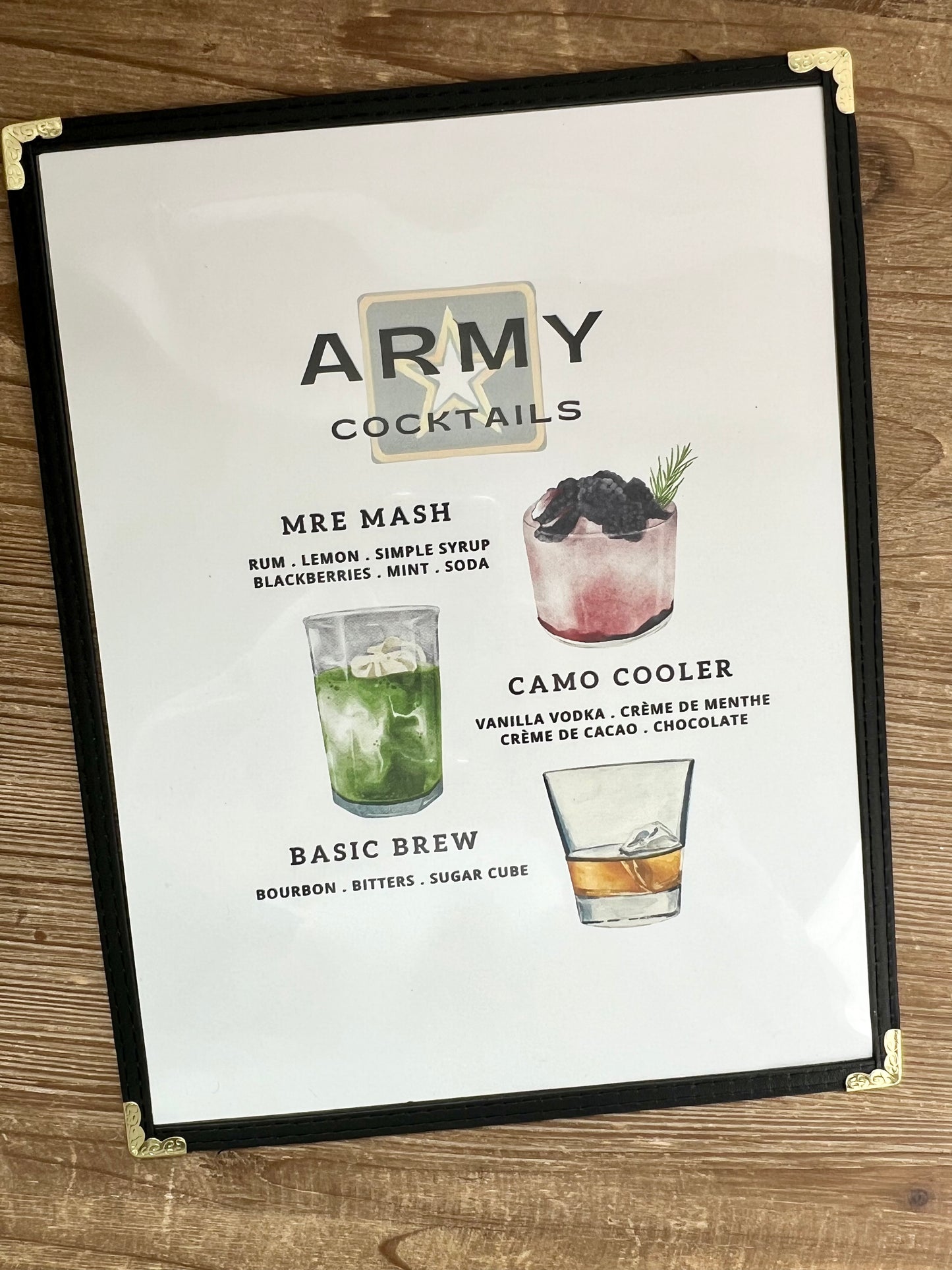 Army Cocktails Restaurant Menu Print
