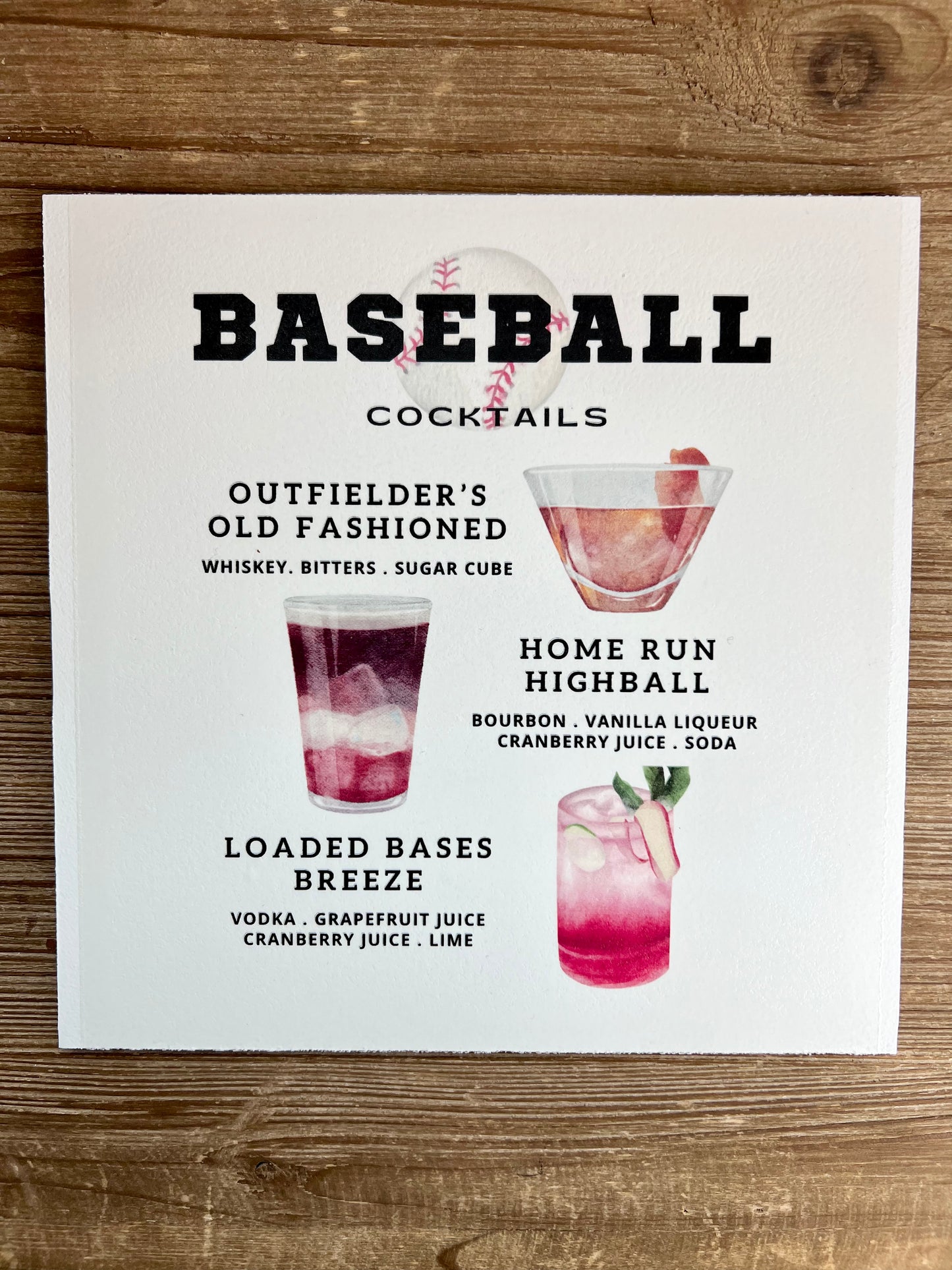 Baseball Cocktails Wood Print