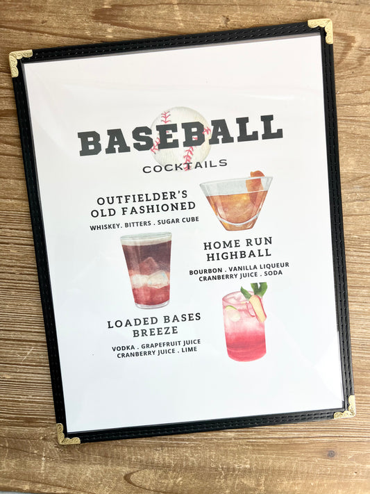 Baseball Cocktails Restaurant Menu Print