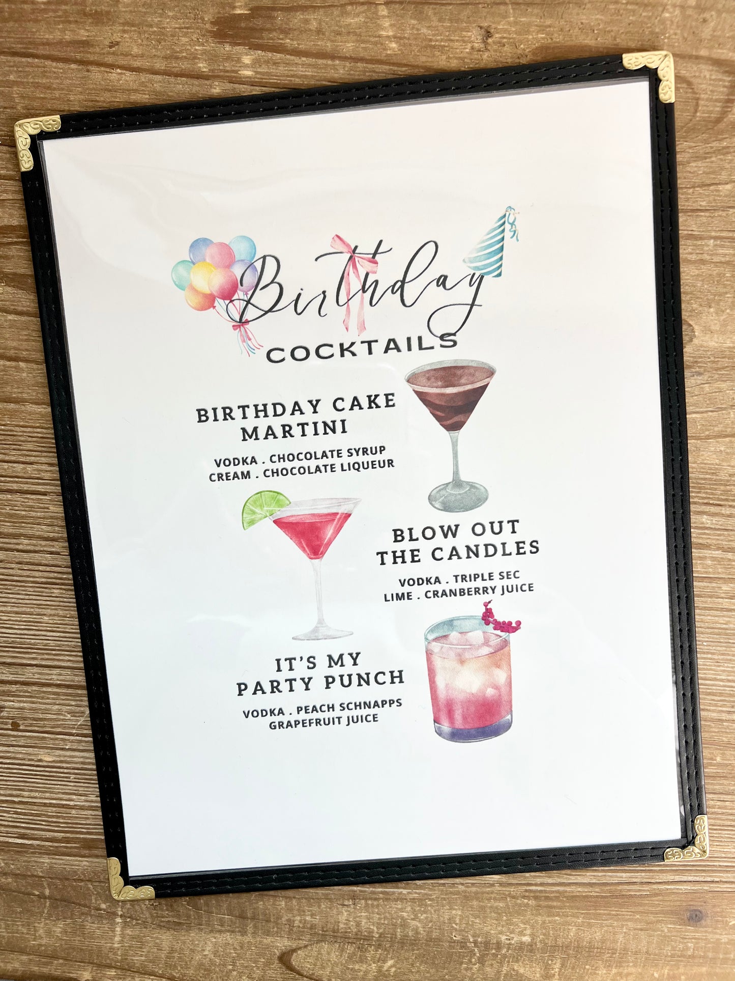 Birthday Cocktails Restaurant Menu Print