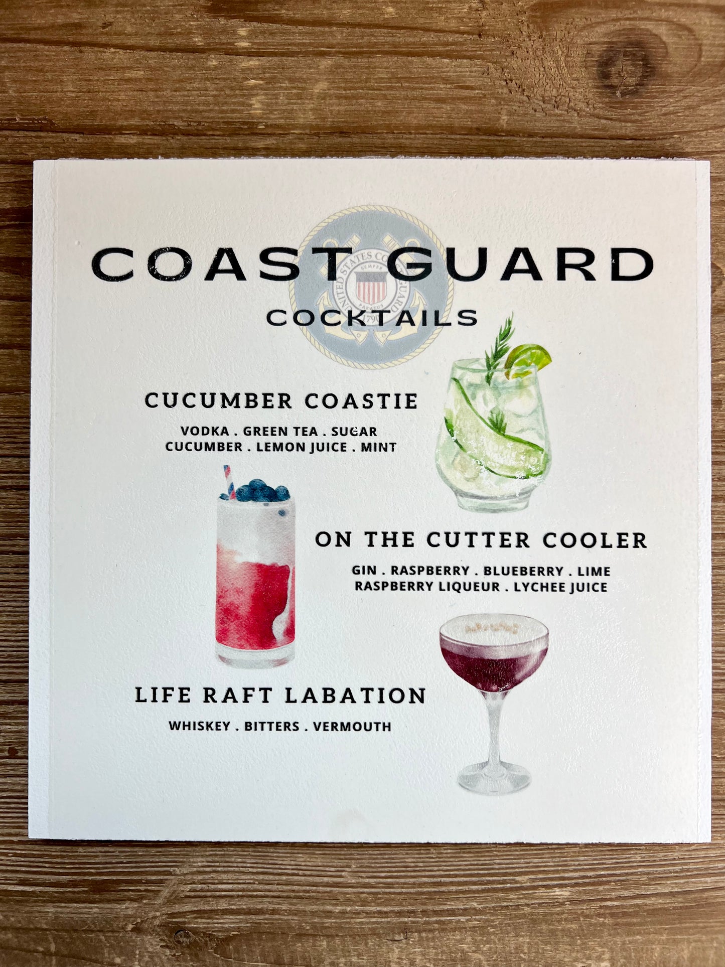 Coast Guard Cocktails Wood Print