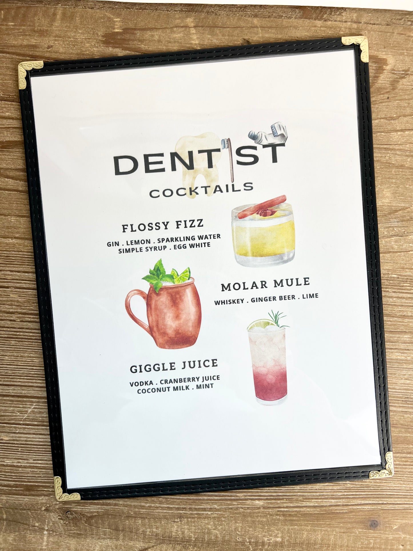Dentist Cocktails Restaurant Menu Print