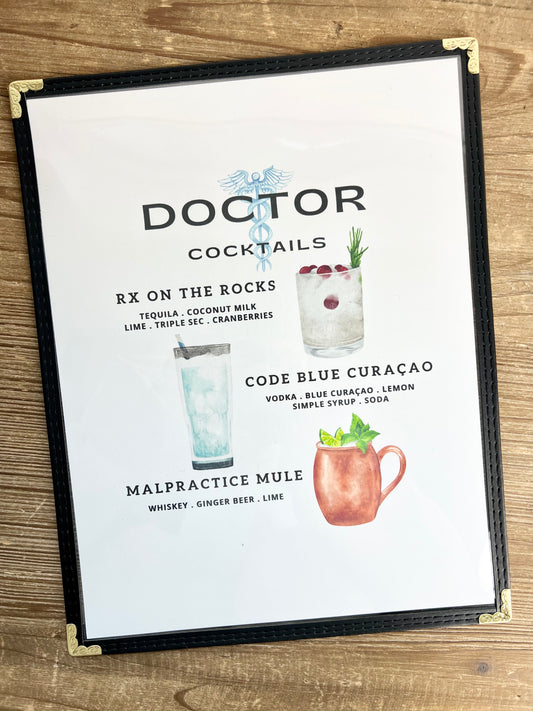 Doctor Cocktails Restaurant Menu Print