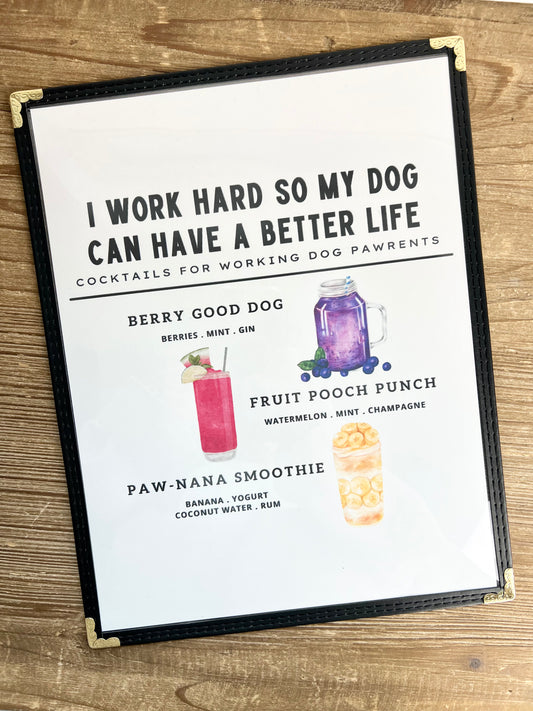 Dog Lover Cocktails Restaurant Menu Print