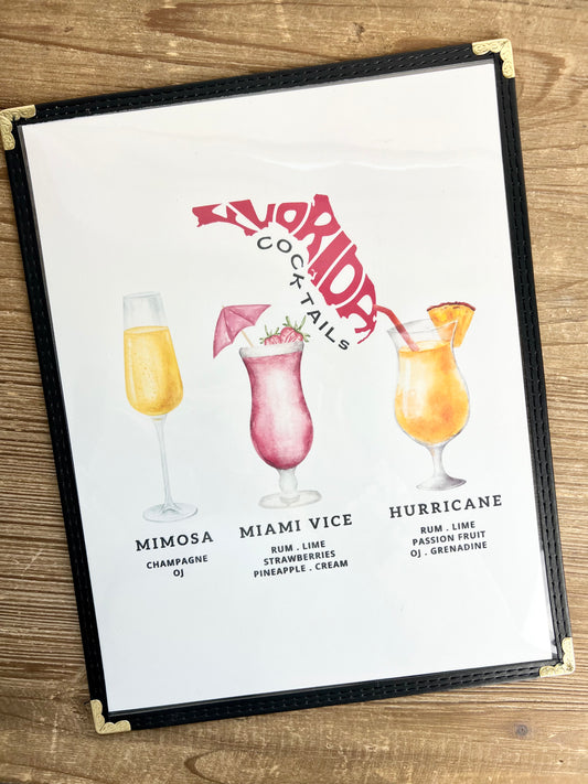 Florida Cocktails Restaurant Menu Print