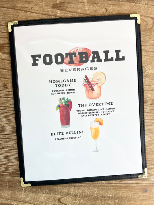 Football Cocktails Restaurant Menu Print