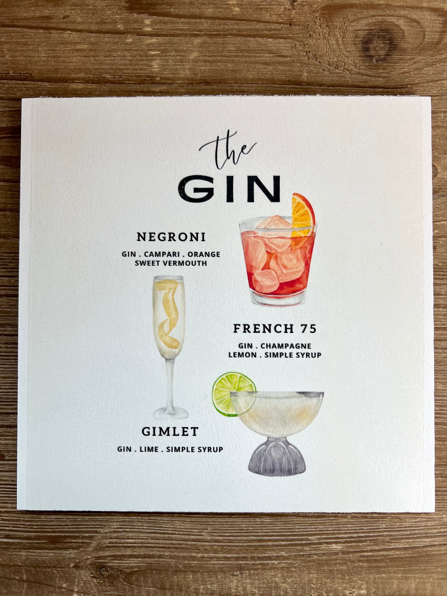 Gin Cocktails Wood Print