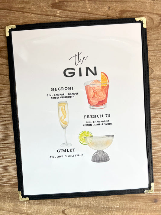 Gin Cocktails Restaurant Menu Print