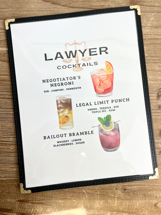 Lawyer Cocktails Restaurant Menu Print