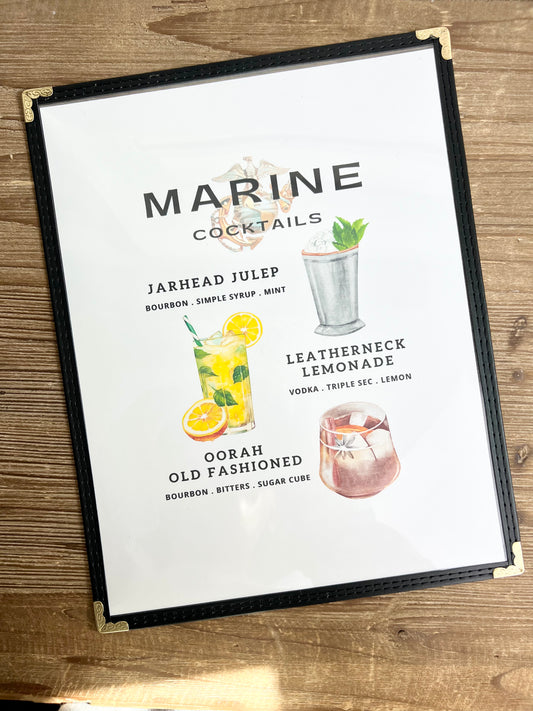 Marine Cocktails Restaurant Menu Print