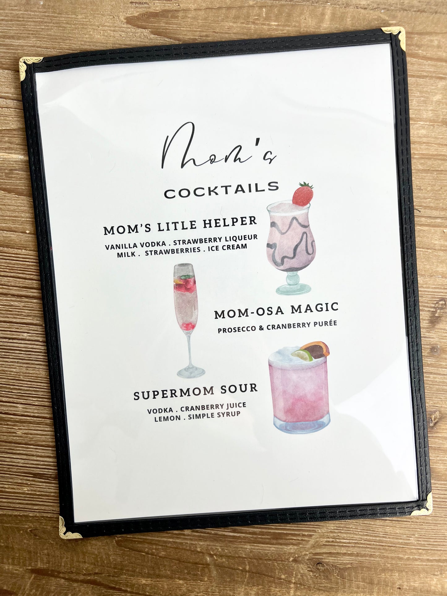 Mom's Cocktails Restaurant Menu Print