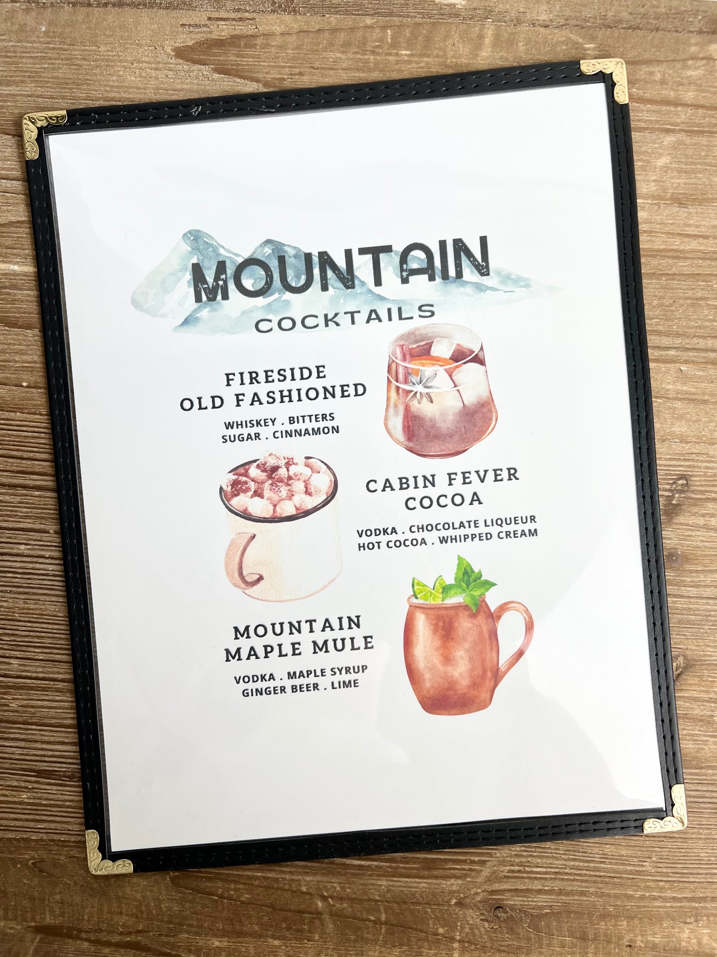 Mountain Cocktails Restaurant Menu Print