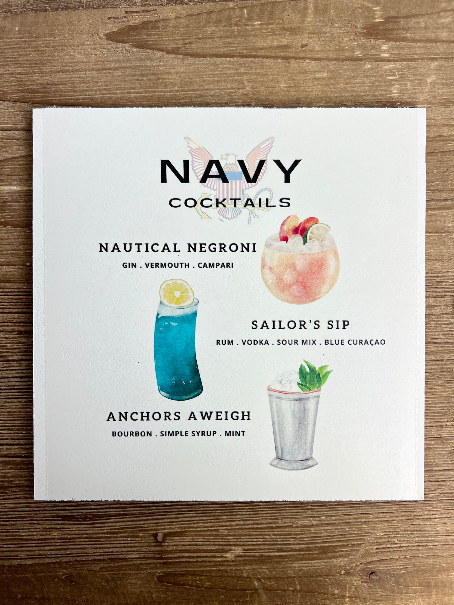 Navy Cocktails Wood Print
