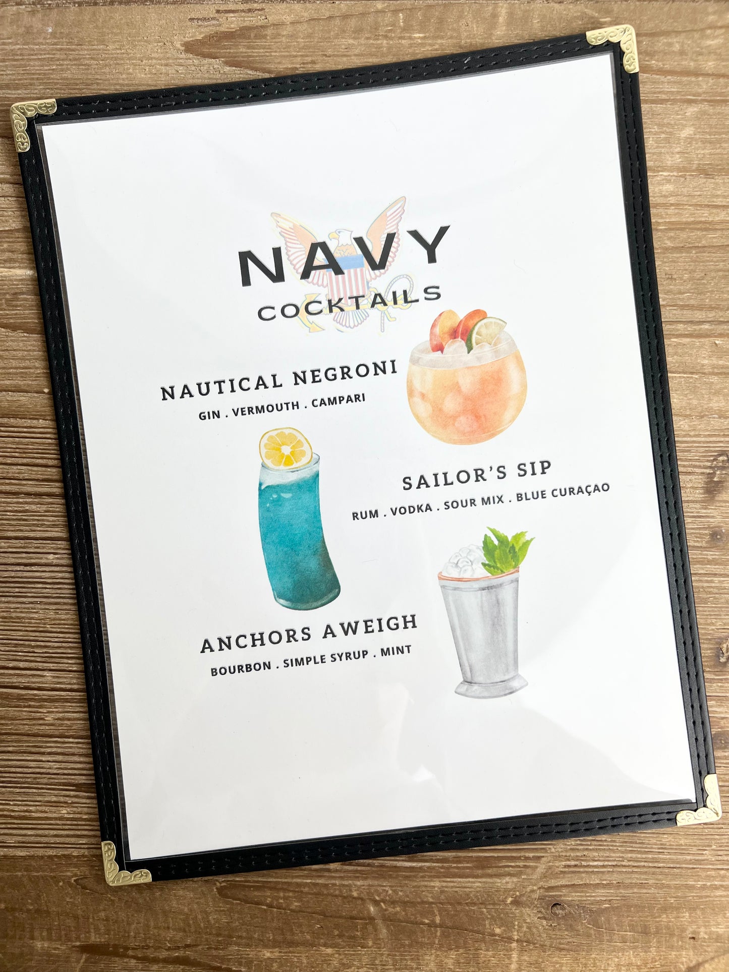 Navy Cocktails Restaurant Menu Print