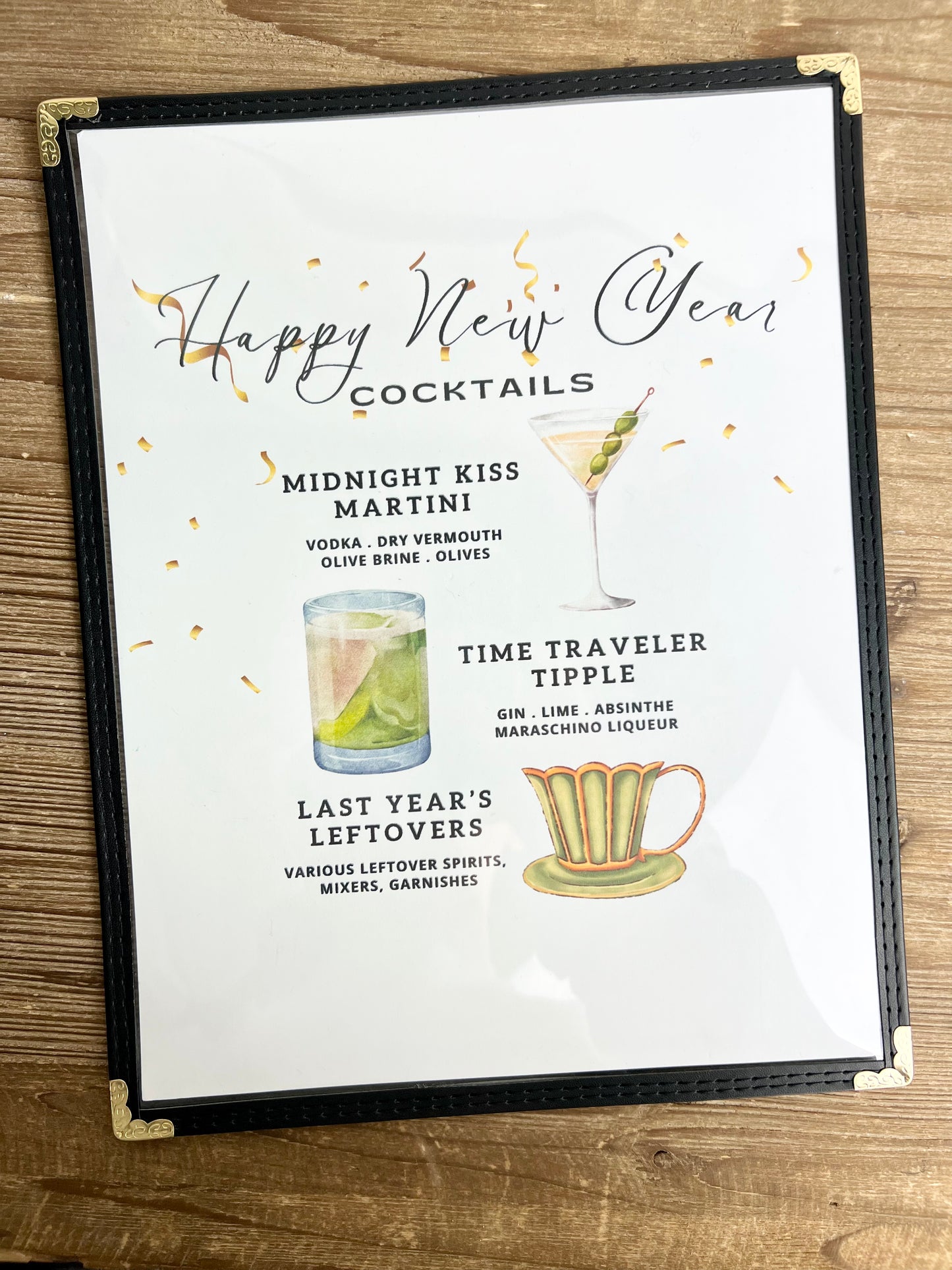 New Year's Cocktails Restaurant Menu Print