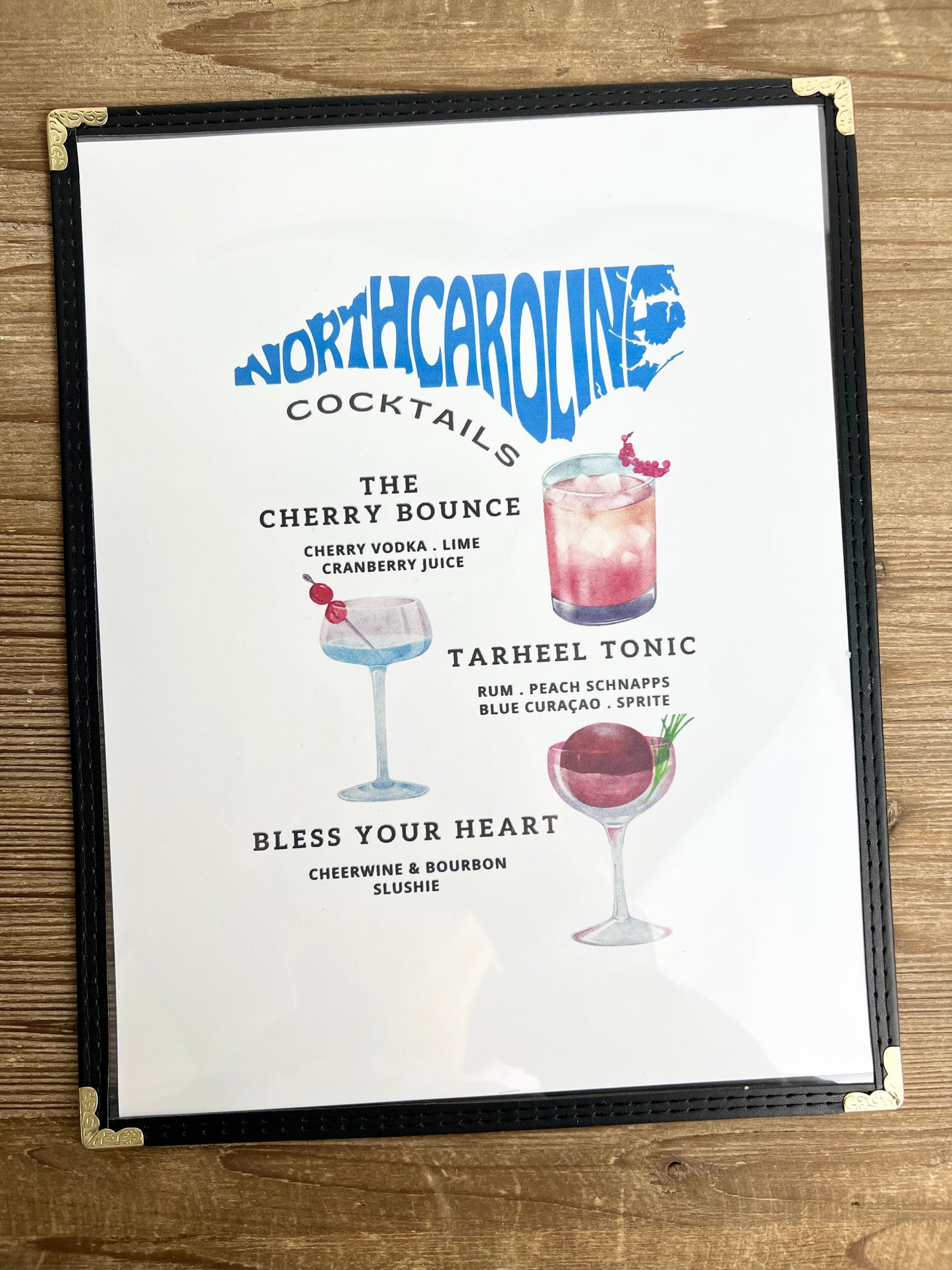 North Carolina Cocktails Restaurant Menu Print