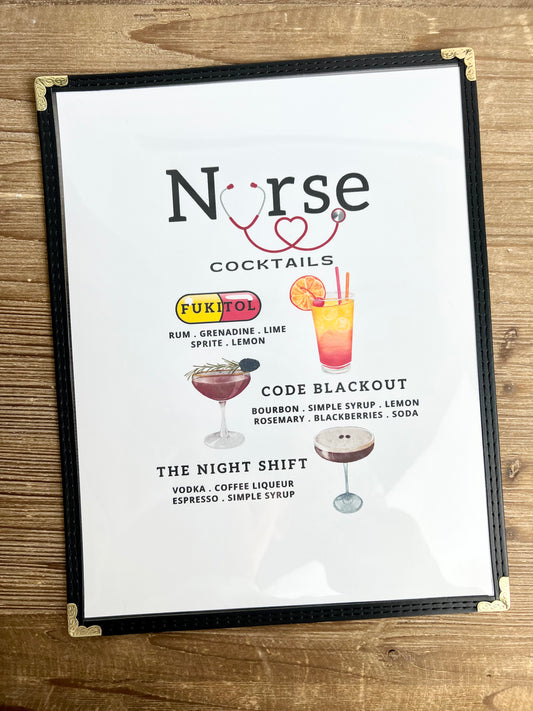 Nurse Cocktails Restaurant Menu Print