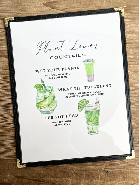 Plant Lover Cocktails Restaurant Menu Print
