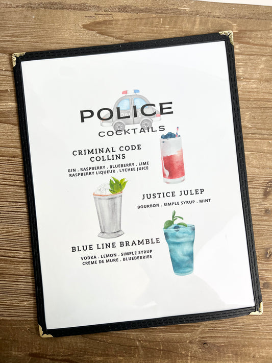Police Cocktails Restaurant Menu Print