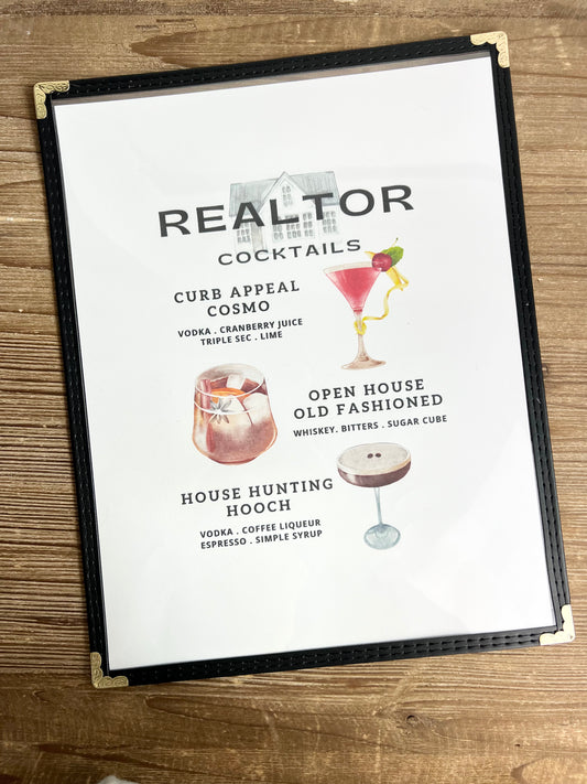 Realtor Cocktails Restaurant Menu Print