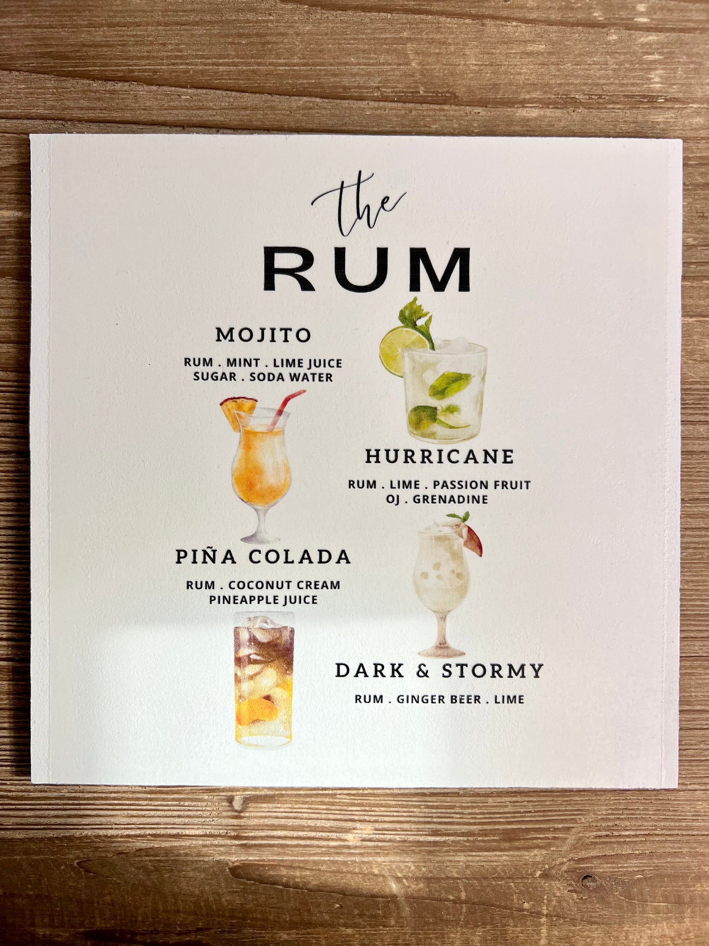 Rum Cocktails Wood Print