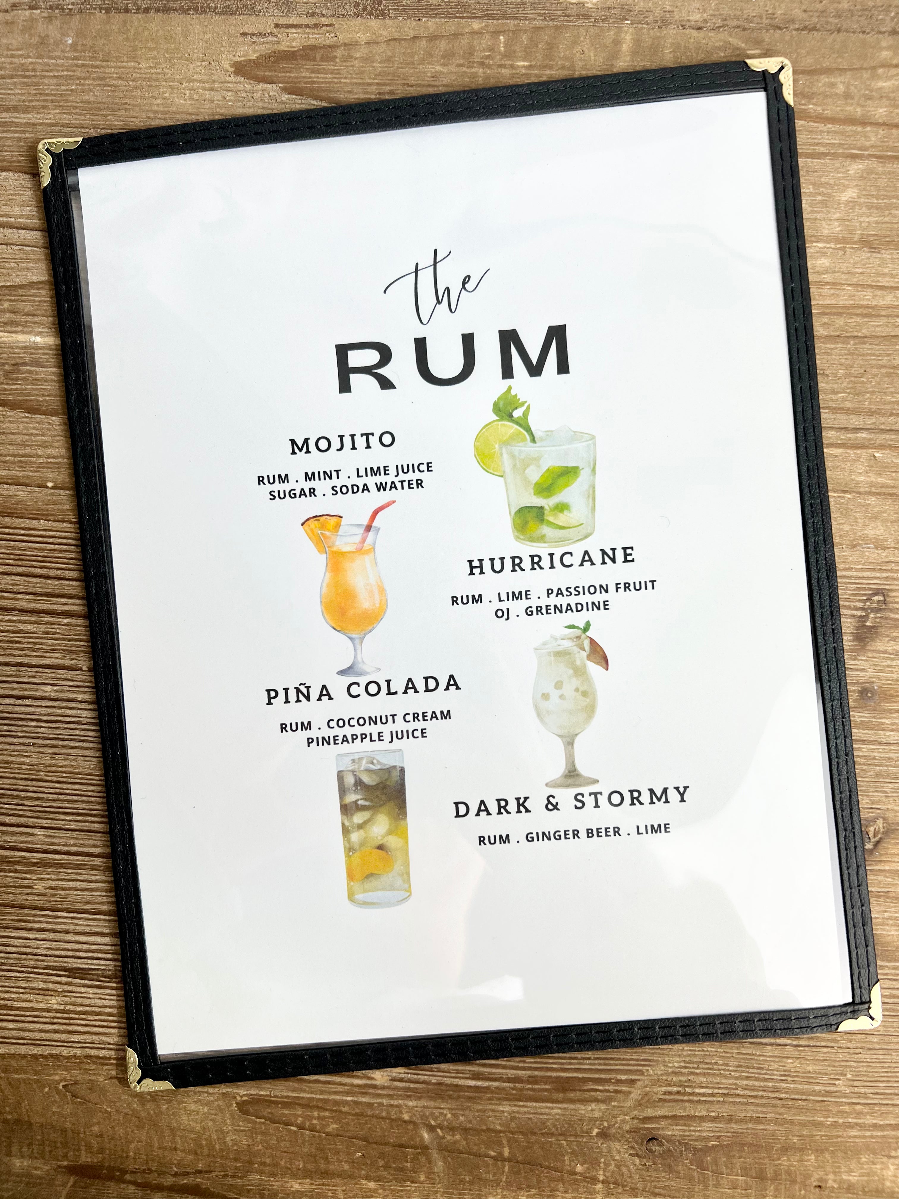 Rum Cocktails Restaurant Menu Print – Boozy Boards by Morgan