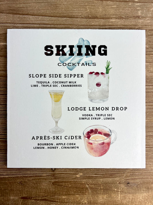 Skiing Cocktails Wood Print