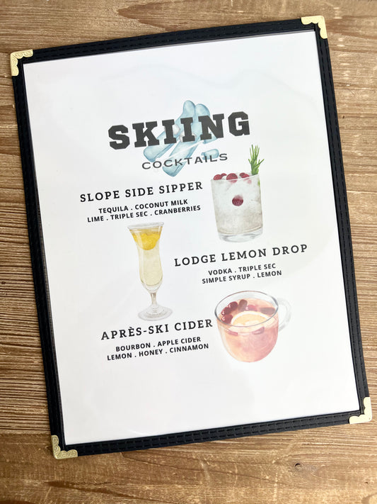 Skiing Cocktails Restaurant Menu Print