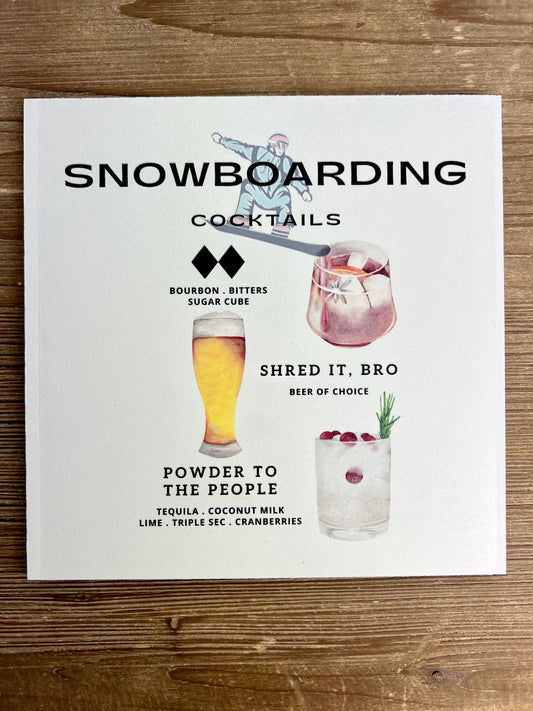 Snowboarding Cocktails Wood Print