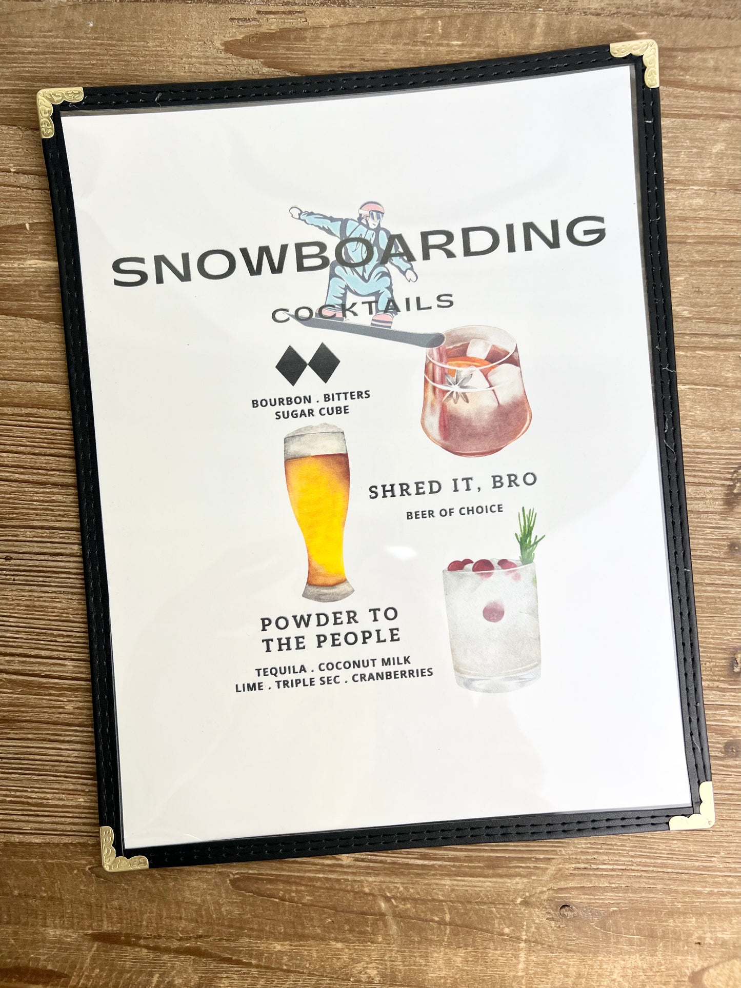 Snowboarding Cocktails Restaurant Menu Print