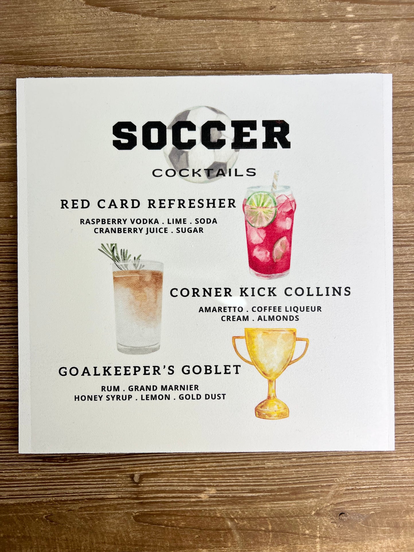 Soccer Cocktails Wood Print