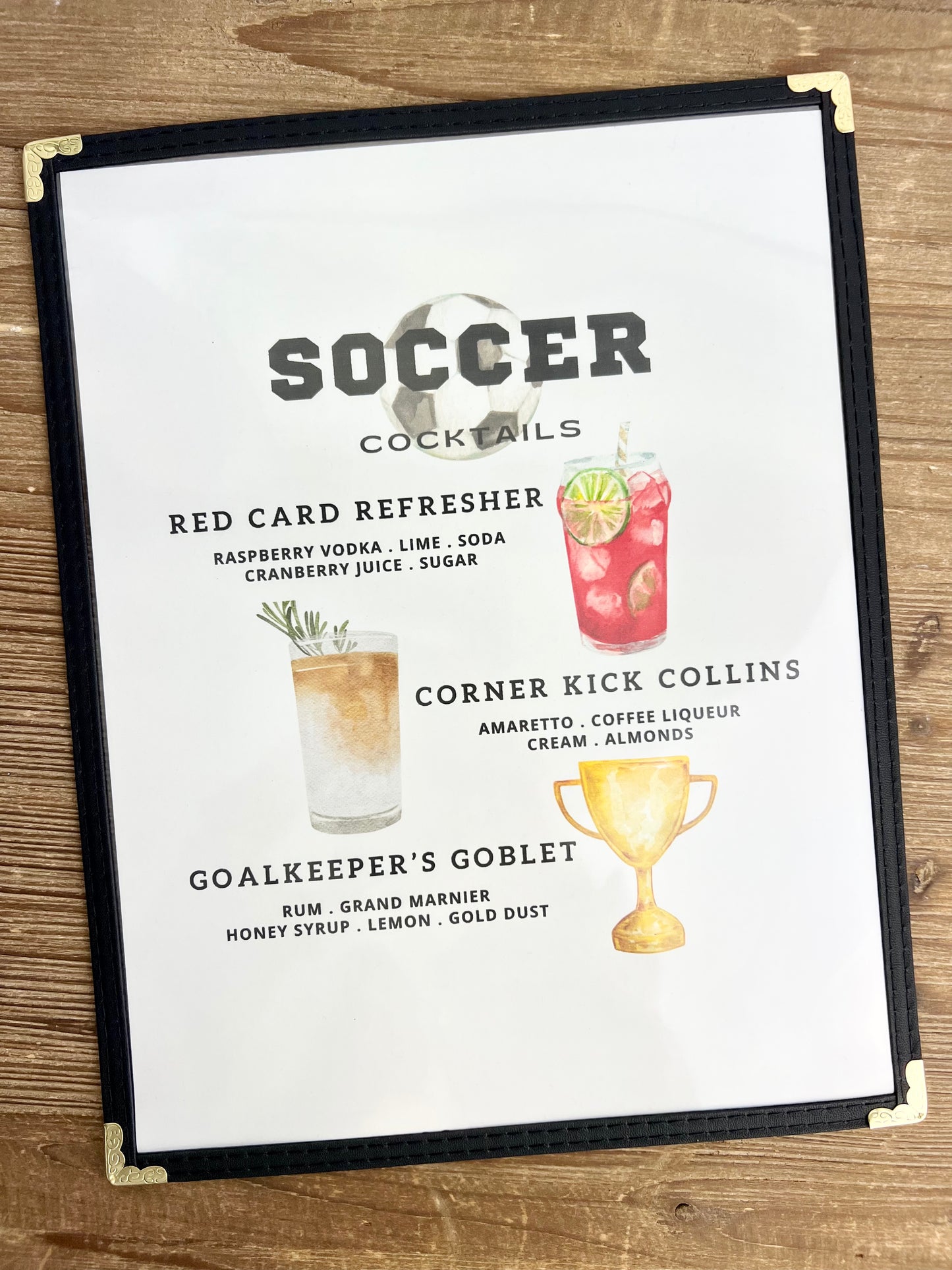 Soccer Cocktails Restaurant Menu Print