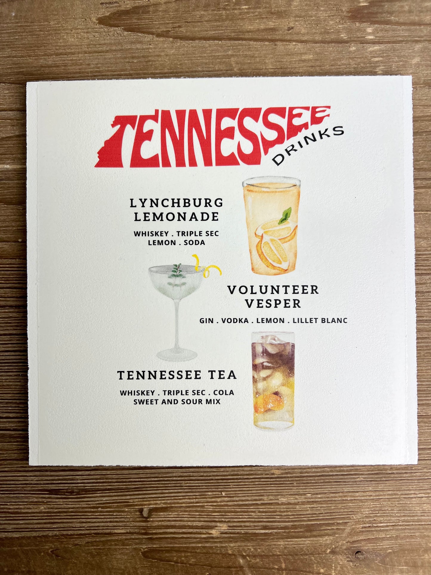 Tennessee Cocktails Wood Print