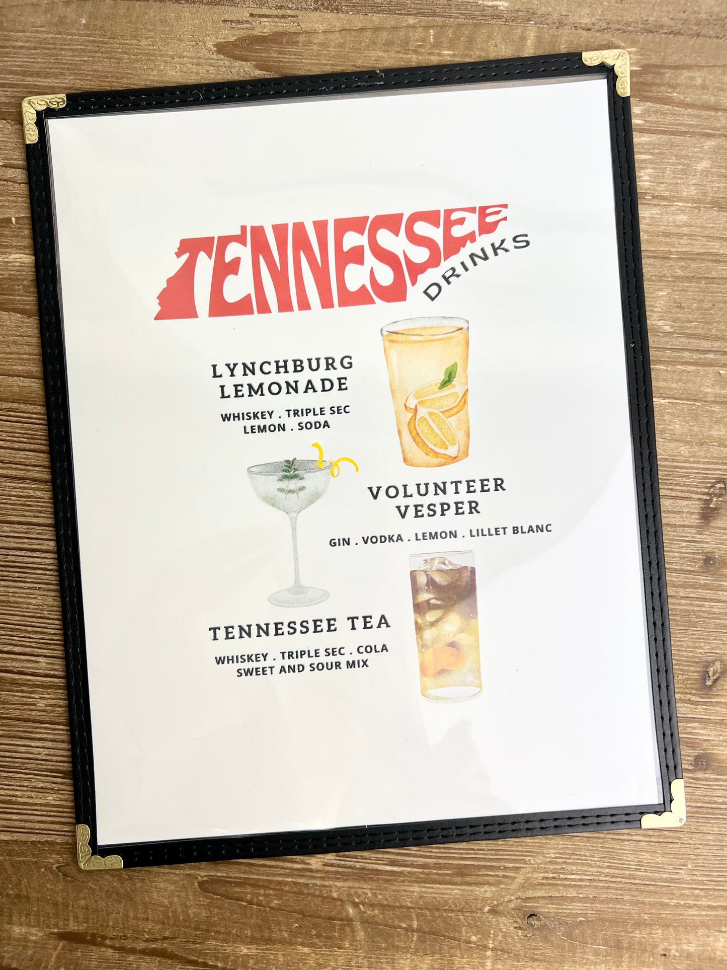 Tennessee Cocktails Restaurant Menu Print