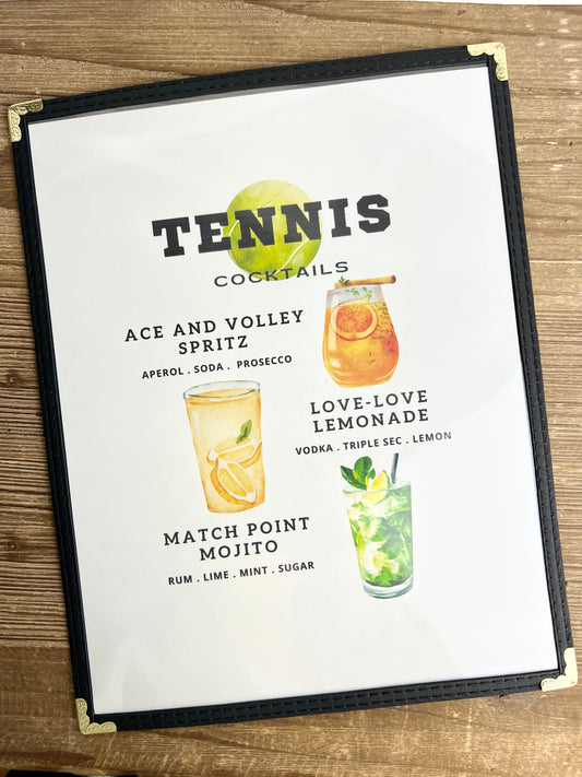 Tennis Cocktails Restaurant Menu Print