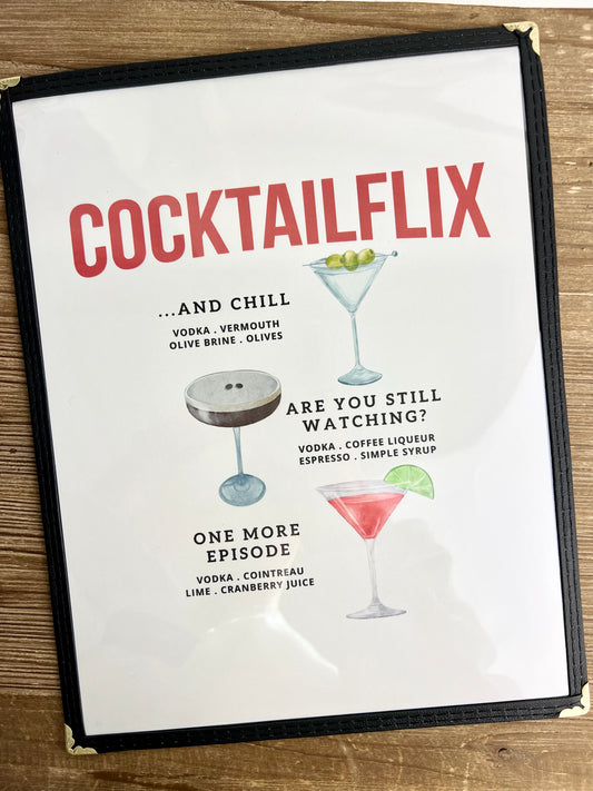 TV Lover Cocktails Restaurant Menu Print
