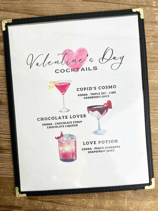 Valentine's Cocktails Restaurant Menu Print