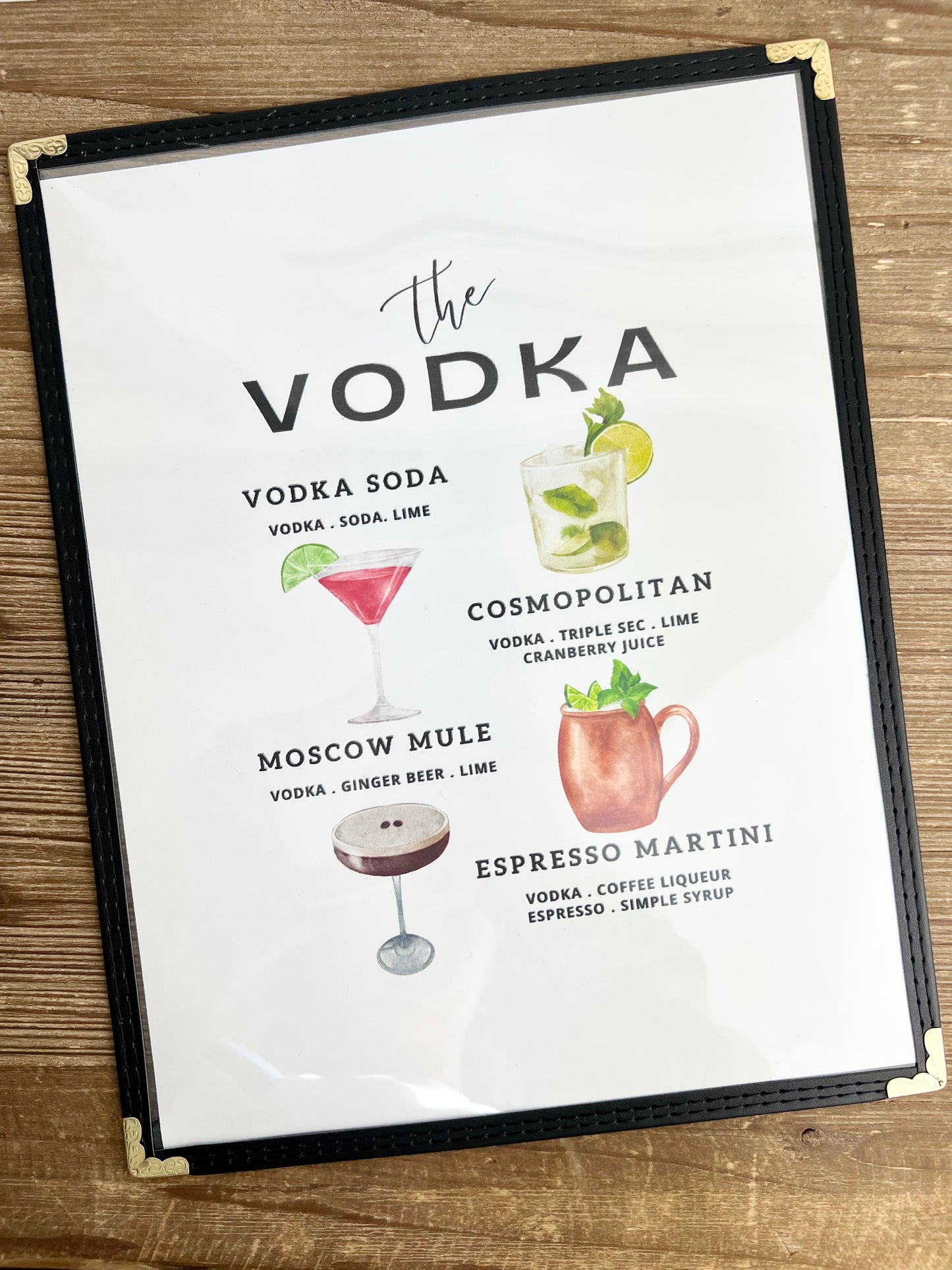 Vodka Cocktails Restaurant Menu Print