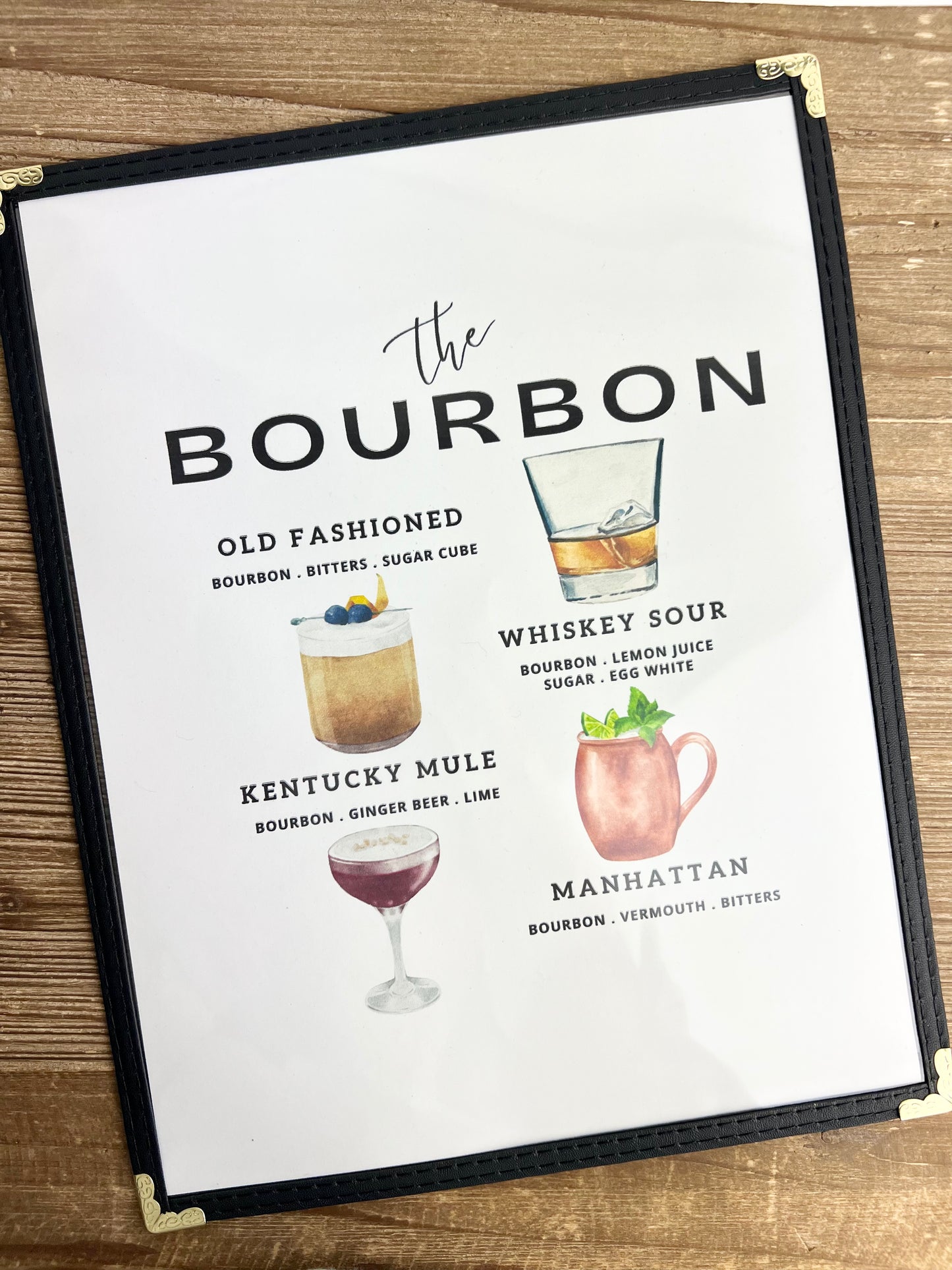 Bourbon Cocktails Restaurant Menu Print