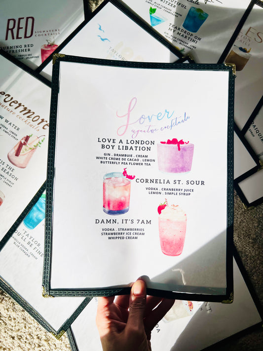 Swiftie Eras | Lover Cocktails Restaurant Menu Print